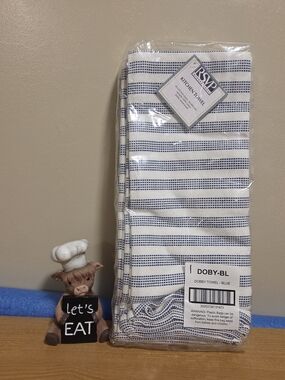 RSVP INTERNATIONAL DOBY KITCHEN TOWELS- 6 Pk Blue Striped